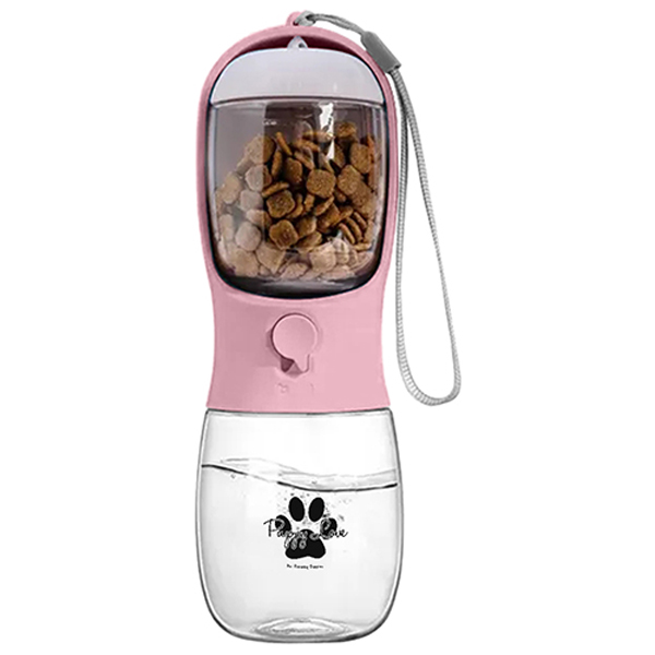 10ozPetWaterBottlewithFoodContainer-Pink