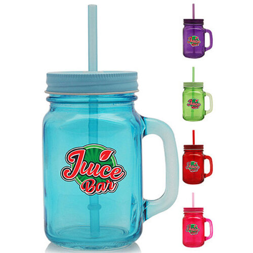 15 oz. Colored Mason Jars with Straw