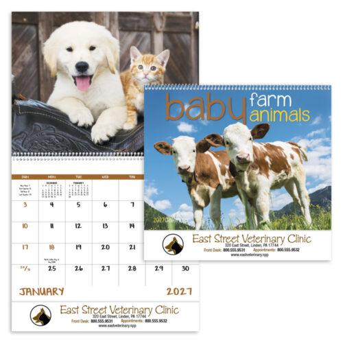 Baby Farm Animals 13 Month Spiral Calendar