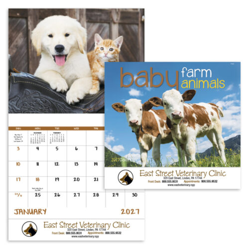 Baby Farm Animals 13 Month Stapled Calendar