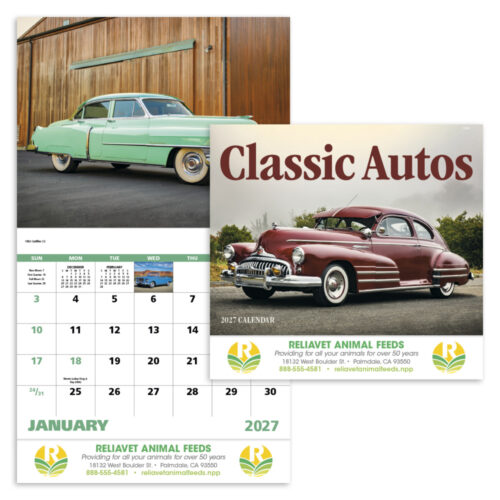 Classic Autos 13 Month Stapled Calendar