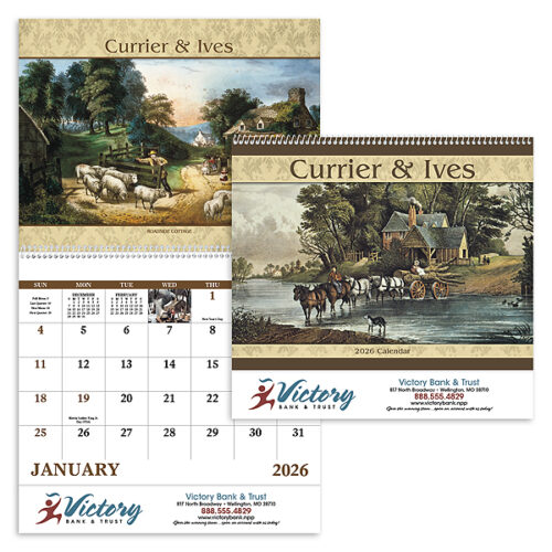 Currier & Ives 13 Month Spiral Calendar