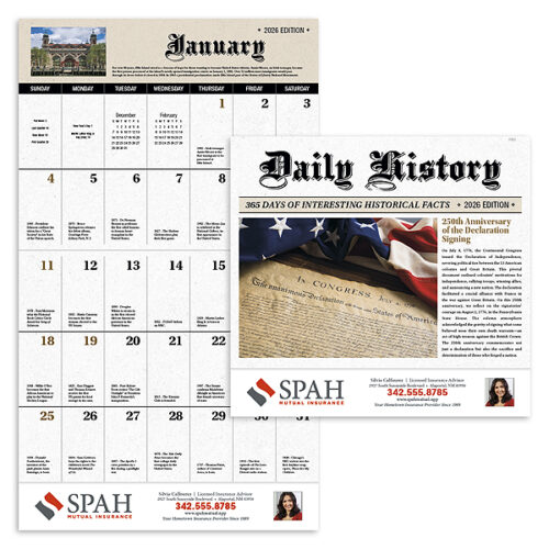 Daily History 13 Month Stapled Calendar