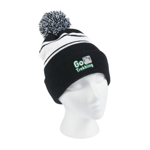 Two-Tone Knit Pom Beanie With Cuff