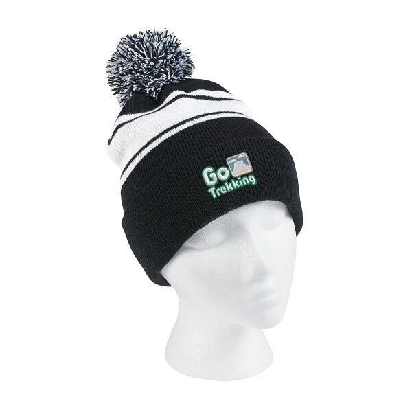 Two-Tone Knit Pom Beanie With Cuff