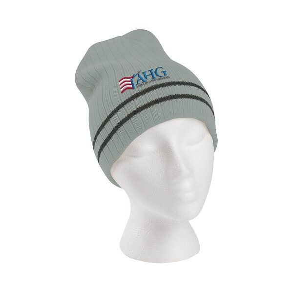 Ribbed Knit Beanie With Double Stripe
