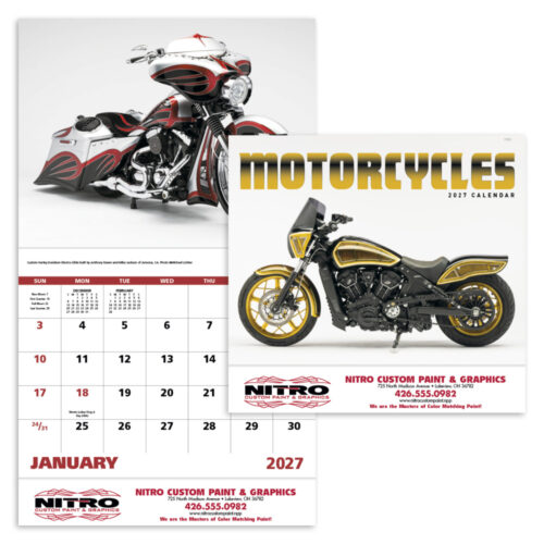 Motorcycles 13 Month Stapled Calendar