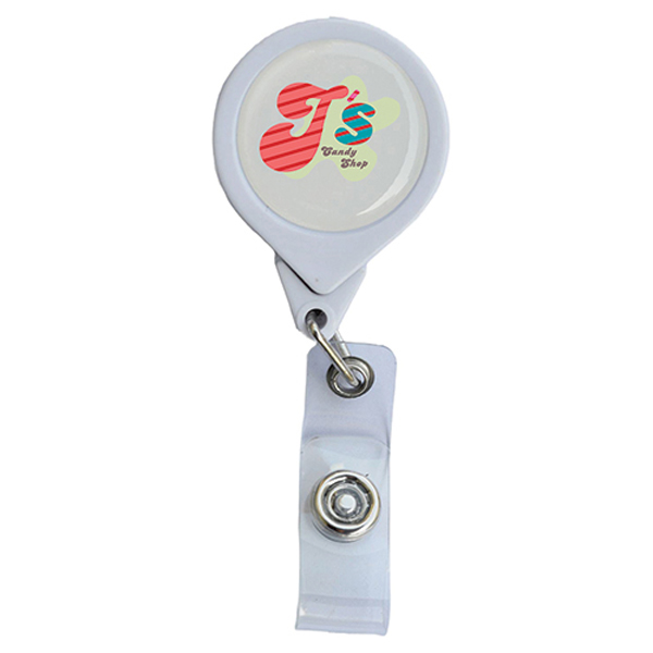 NoTwistRoundRetractableBadgewithBulldogClip-White