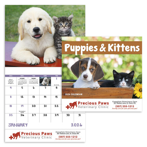 Puppies & Kittens 13 Month Stapled Calendar