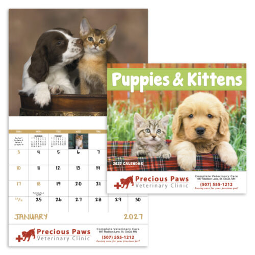 Puppies & Kittens 13 Month Stapled Calendar