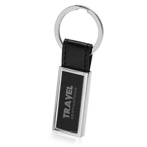 Rectangular Metal and Leather Keychains