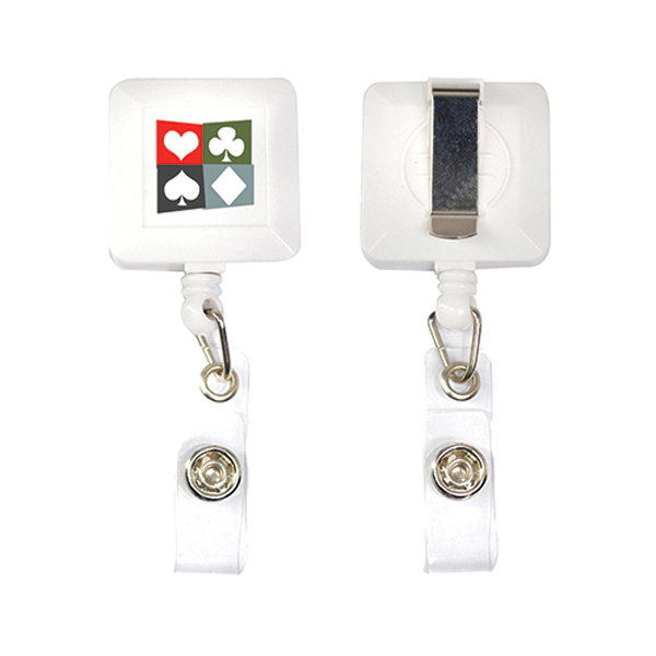 SquareRetractableBadgeReelwithBeltClip-White