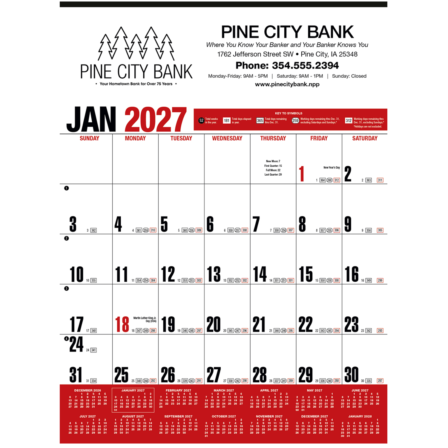 Yearly Record Executive Large Wall Calendar-Red-27